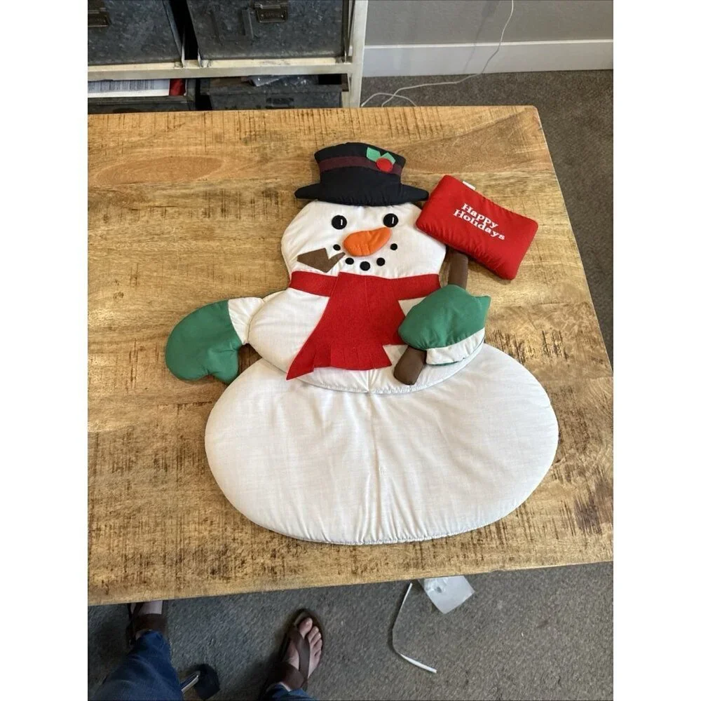 Vintage Cloth Wall Door Hanging Snowman Christmas Happy Holidays Lillian Vernon